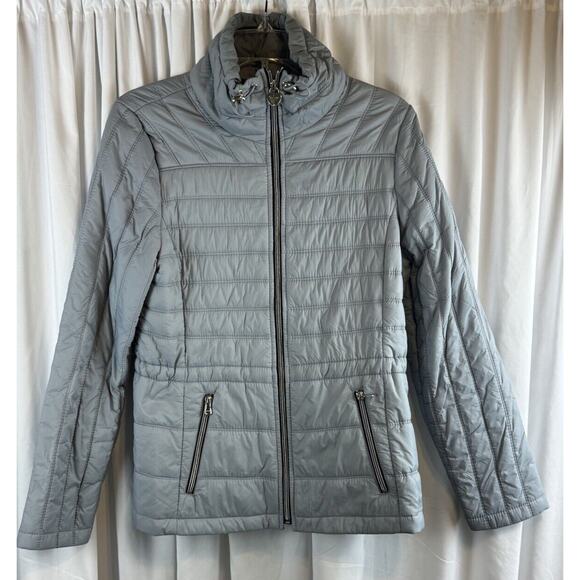 Guess Quilted Light Weight Puffer Gray Heart Fob L gorpcore cold weather 60-08 - Picture 7 of 16